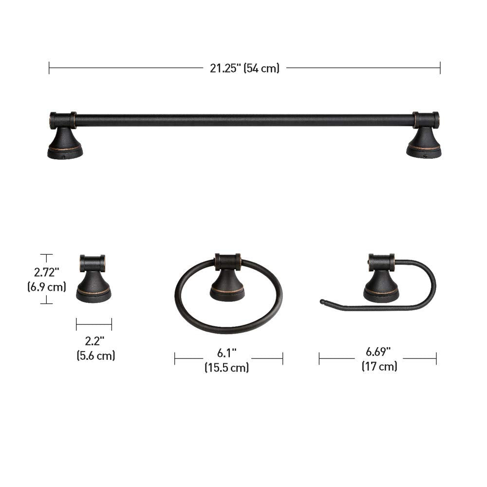 Globe Electric 50192 Parker 5-Piece All-In-One Bathroom Set, Oil Rubbed Bronze, 3-Light Vanity Light with Clear Glass Shades, Towel Bar, Towel Ring, Robe Hook, Toilet Paper Holder, Oil-rubbed Bronze