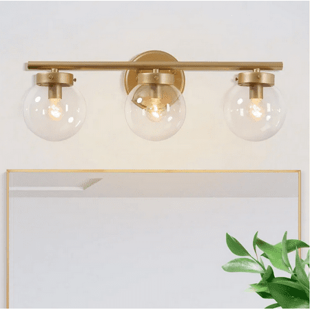 Modern Gold Bathroom Vanity Light  3-Light Farmhouse Powder Room Globe Vanity Wall Light with Clear Glass Shades