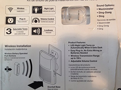 Hampton Bay Wireless Plug-in Doorbell Kit with LED Night Light and Wireless Push Button, White