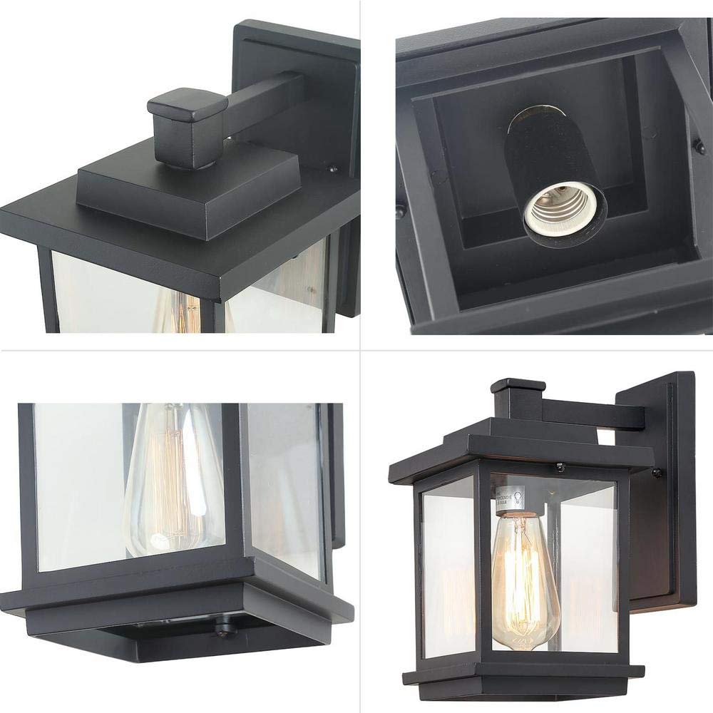 Square 1-Light Black Outdoor Wall Lantern Sconce with Clear Glass Shade