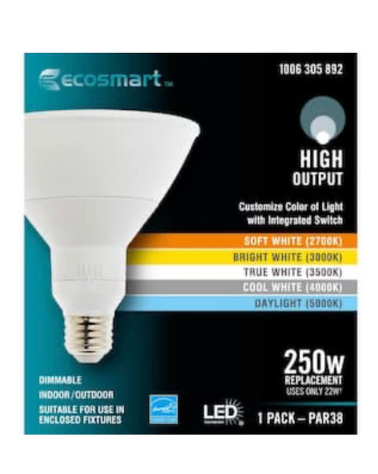 250-Watt Equivalent PAR38 Dimmable CEC Flood LED Light Bulb with Selectable Color Temperature (1-Pack)