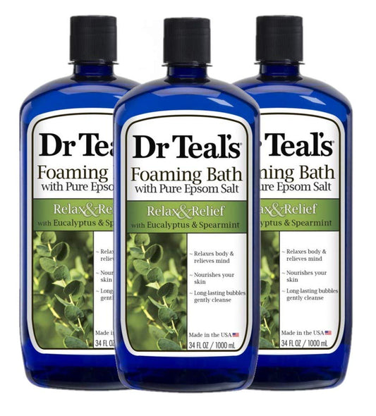 Dr. Teal's Eucalyptus & Spearmint Foaming Bath Gift Set (3 Pack, 34oz Ea.) - Relax & Relief Eucalyptus & Spearmint Blended with Pure Epsom Salt - Relieve Stress & Calm The Mind & Senses