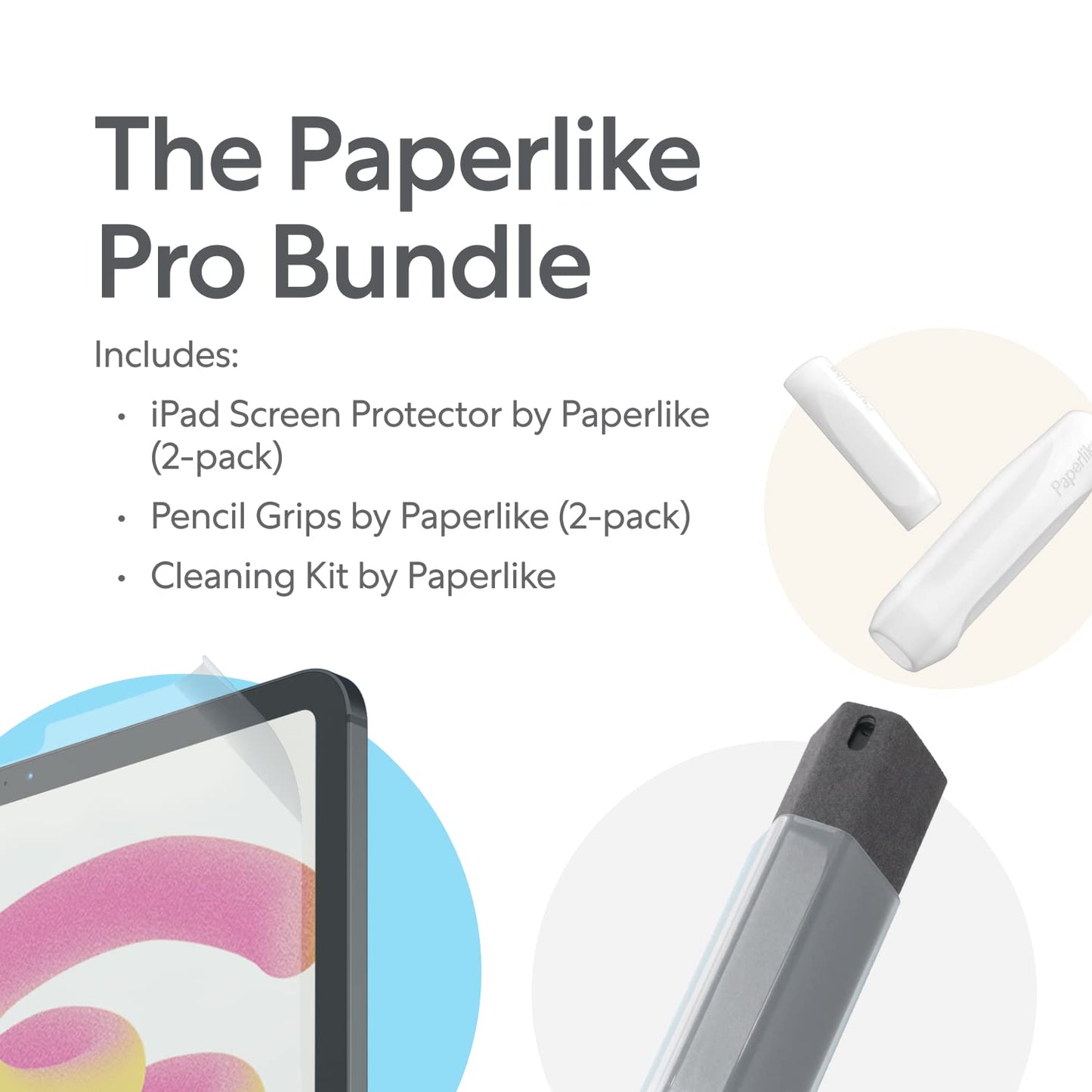 Paperlike 2.0 Pro Bundle - 2x Screen Protector for iPad Pro 11" & iPad Air 10.9", 2x Pencil Grips & 1x Cleaning Kit