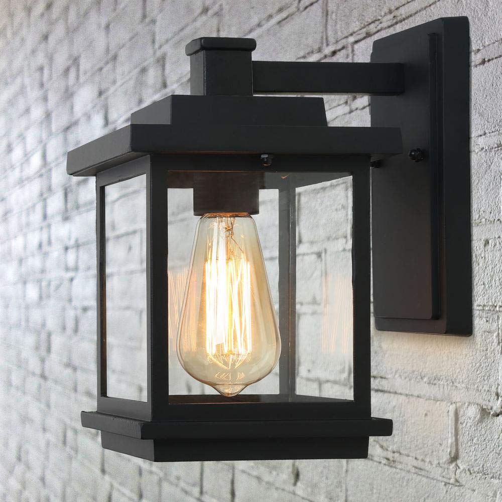 Square 1-Light Black Outdoor Wall Lantern Sconce with Clear Glass Shade