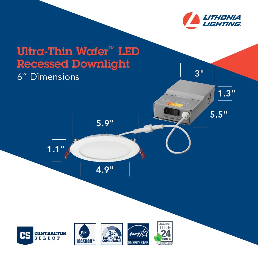 Lithonia Lighting WF6 30K40K50K 90CRI ORB M6 LED color Temperature Selectable Ultra Thin Recessed Downlight, 3000K | 4000K | 5000K, Oil-Rubbed Bronze