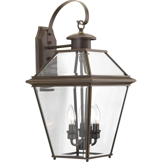 Progress Lighting P6617-20 Burlington Three-Light Large Wall Lantern, Polished Nickel/Delta, Antique Bronze