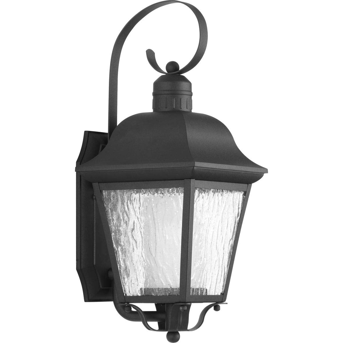 Progress Lighting Andover Collection 1-Light Clear Water Seeded Glass Modern Farmhouse Outdoor Medium Wall Lantern Light Textured Black