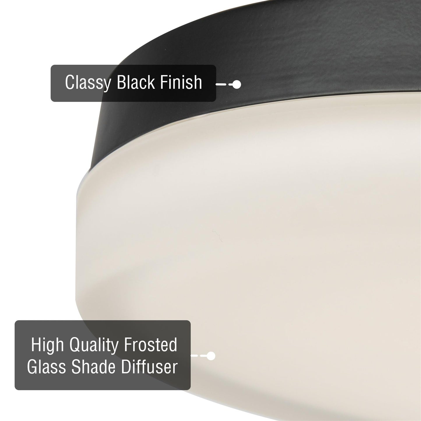 Kira Home Luna 9" Modern Flush Mount Ceiling Light, Integrated 18W LED (180W eq.), Frosted Glass Shade Diffuser, Built-in Switch w/Ranging Color Temperatures (2700K-5000K), Black Finish