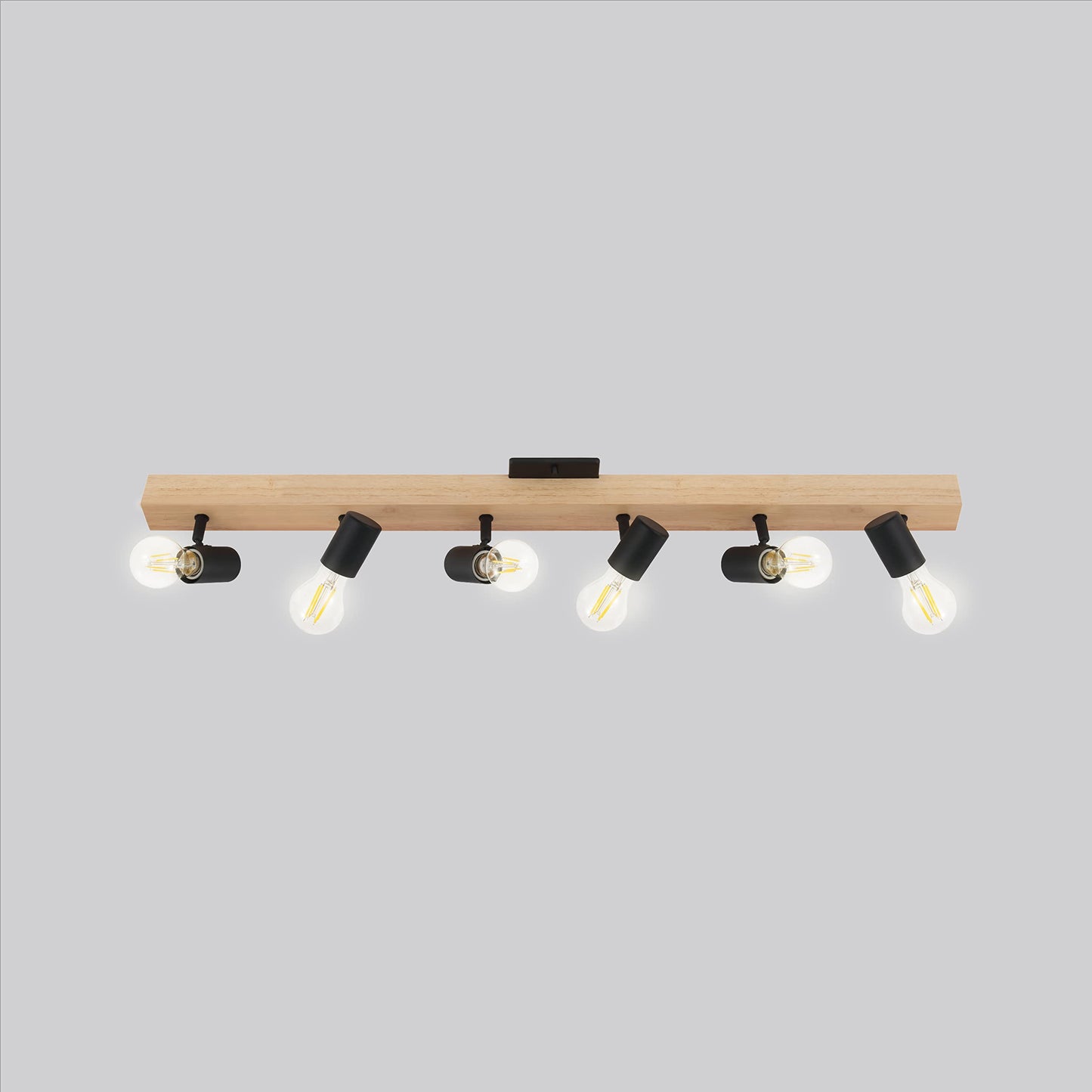 EGLO Kingswood 38" Modern Wood Track Light 6-LED Dimmable Adjustable Wall and Ceiling Fixture for Kitchen Island, Hallway, and Dinning Room, Black Finish