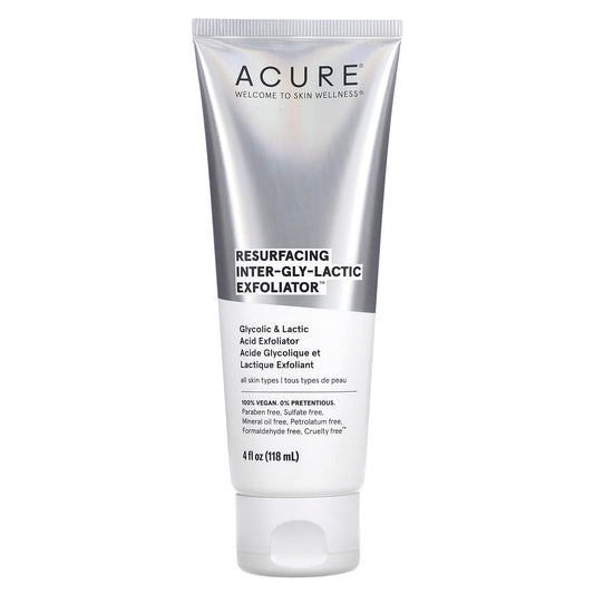 Acure Resurfacing Inter-gly-lactic Exfoliator - Gentle Facial Exfoliation with Glycolic & Lactic Acids - No Harsh Exfoliants - Minimizes Dullness & Boosts Skin's Natural Glow - 100% Vegan - 4 fl oz