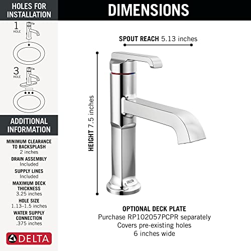 Delta Tetra Single-Handle Single Hole Bathroom Faucet Drain Kit Included in Lumicoat Polished Chrome, Lumicoat Chrome
