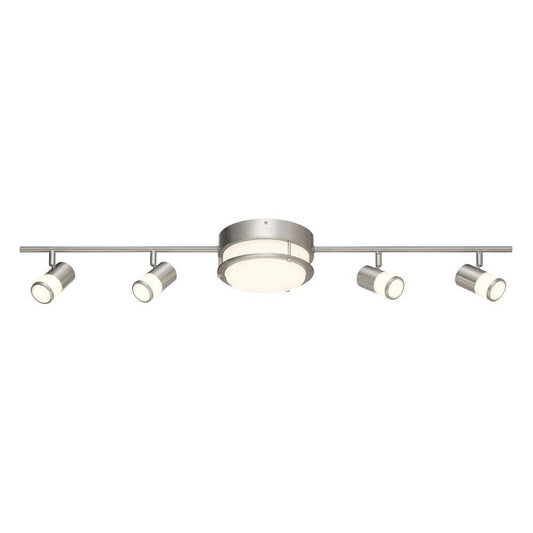 Hampton Bay Greyrock 3.44 Ft. 4-Light Brushed Nickel Integrated LED Fixed Track Lighting Kit with Rotating Heads & Flush Mount Light