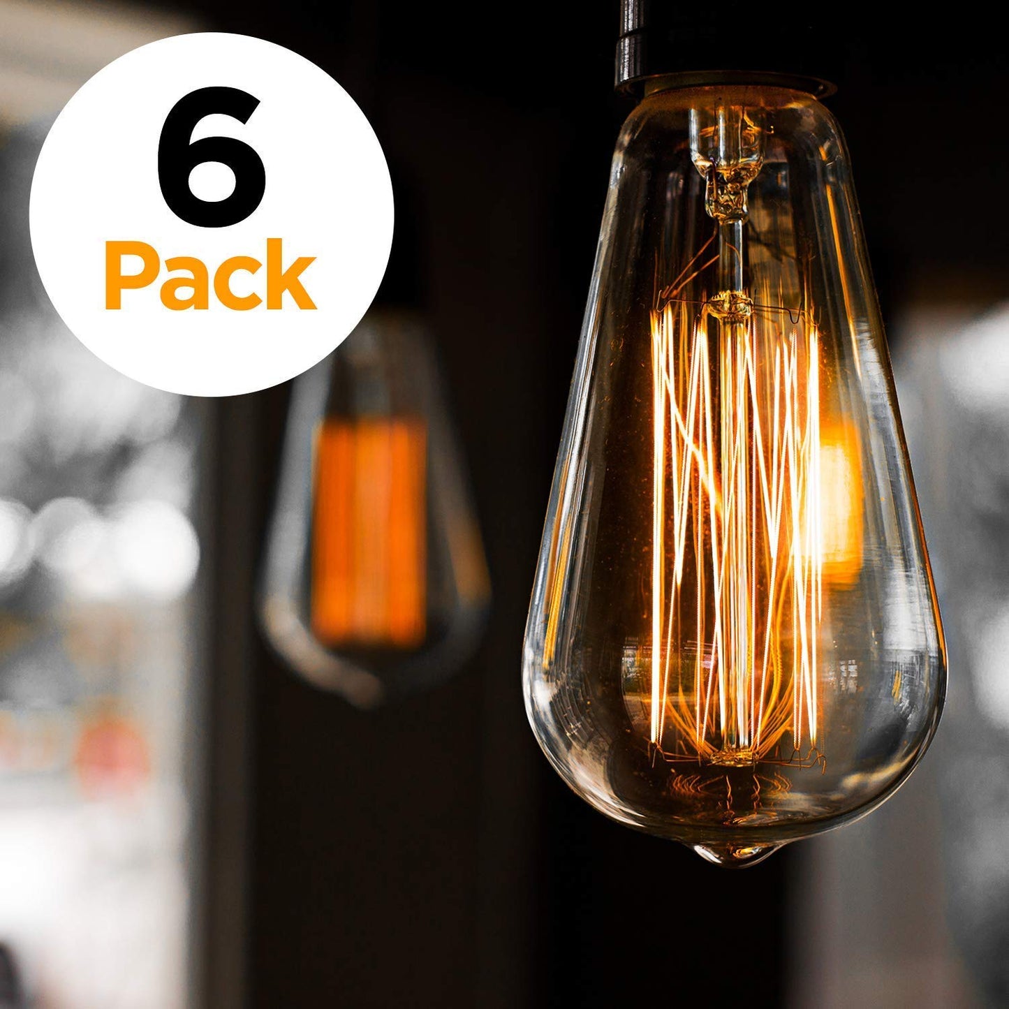 Newhouse Lighting ST64INC-6 ST64 Vintage Light Bulb 6-Pack Edison Bulbs-ST64 Style 60 Watts-Dimmable, Medium (E26) Standard Base E27-Squirrel Cage, 6-Pack, 2.7, Amber