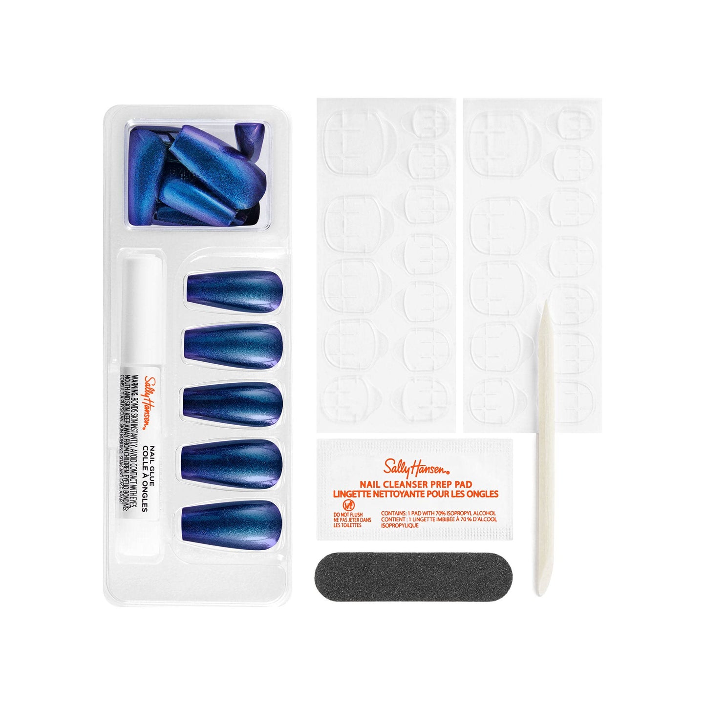 2273 Sally Hansen Salon Effects® Perfect Manicure, Hyp-Nautical, Press On Nails, Coffin Shaped, Non-Damaging Adhesive Tabs, File, and Alcohol Pad Included