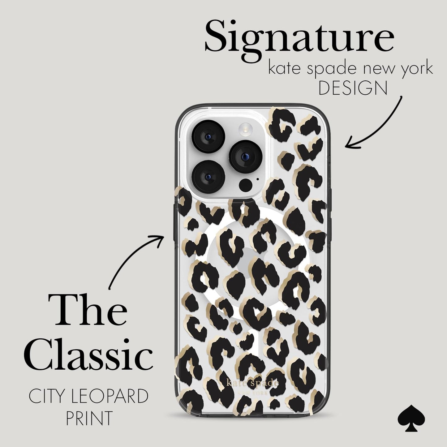 kate spade new york iPhone 14 Pro Case, Compatible with MagSafe - City Leopard Black