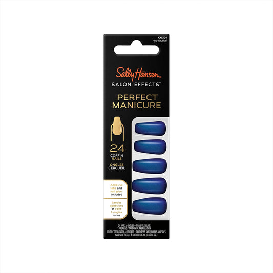 2273 Sally Hansen Salon Effects® Perfect Manicure, Hyp-Nautical, Press On Nails, Coffin Shaped, Non-Damaging Adhesive Tabs, File, and Alcohol Pad Included