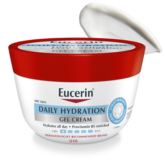 Eucerin Daily Hydration Gel Cream, Fragrance Free Body Moisturizer for Dry Skin, Enriched With Provitamin B5 and Sunflower Oil, 12 Oz Jar