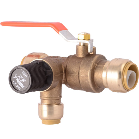 SharkBite 3/4 Inch Thermal Expansions Relief Ball Valve, Push to Connect Brass Plumbing Fitting, PEX Pipe, Copper, CPVC, PE-RT, HDPE, 25704LF