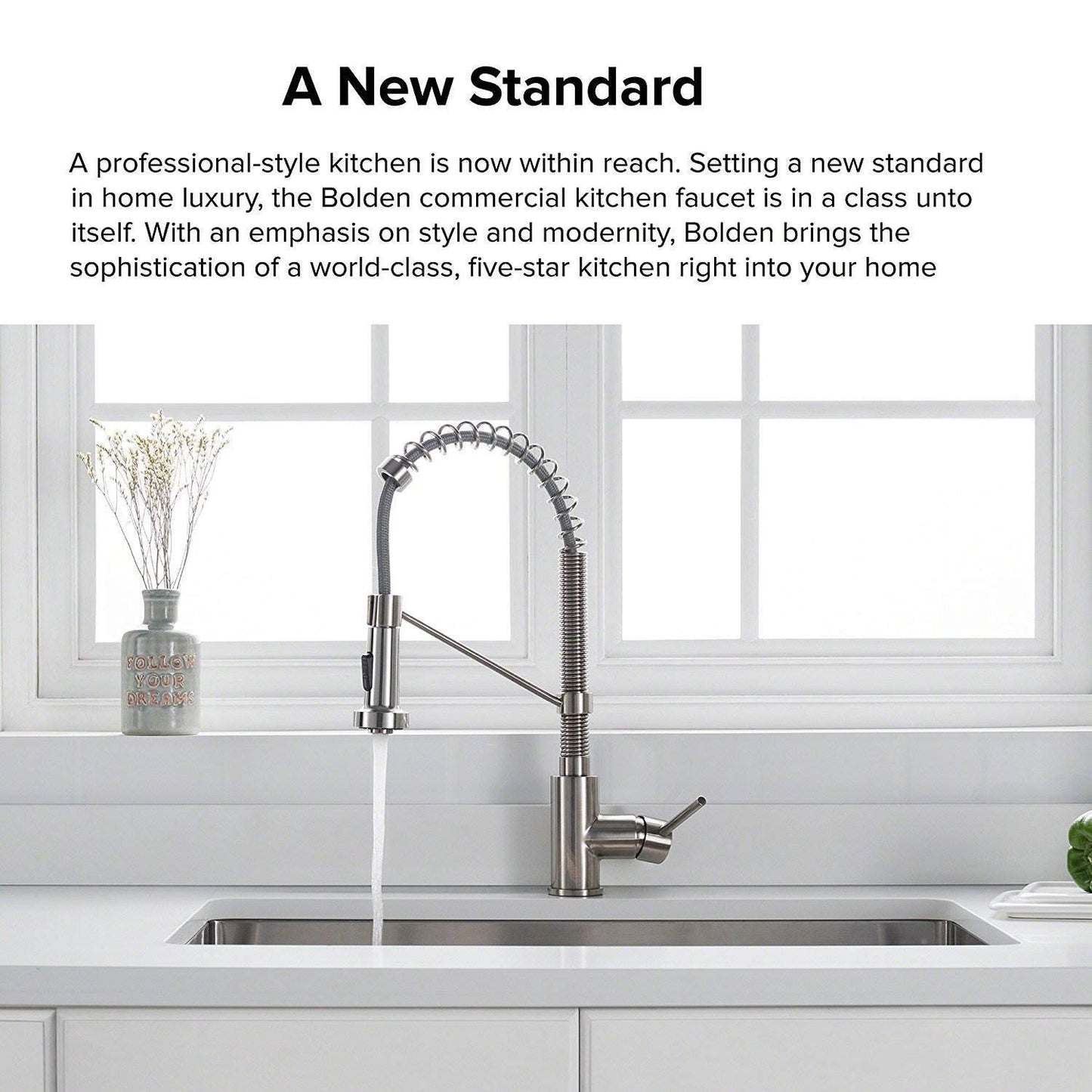Kraus KPF-1610SS Bolden 18-Inch Commercial Kitchen Faucet with Dual Function Pull-Down Sprayhead in All-Brite Finish, Stainless Steel