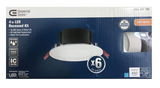 4 in. White Flush Round Wet Rated LED Integrated Recessed Lighting Kit (6-Pack),Soft White