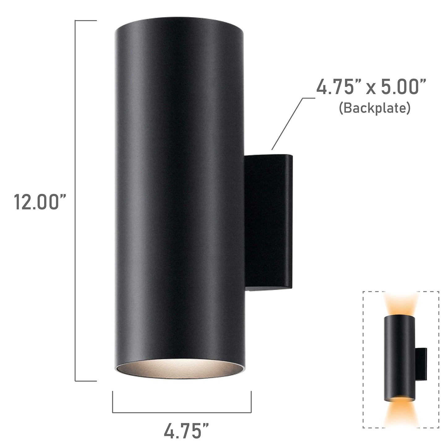 Kichler Cylinders 12" Outdoor Wall Sconce in Black, 2-Light Exterior Wall Light, Cylinder Fixture, (12" H x 5" W) , 9244BK