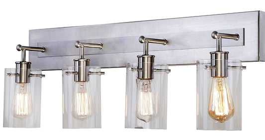 Regan 29.13 in. 4-Light Brushed Nickel Vanity Light with Clear Glass Shades, DS19074