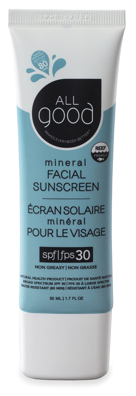All Good Facial Mineral Sunscreen Lotion SPF 30 | Daily Moisturizer, Nourishing Botanicals, Hyaluronic Acid, Green Tea, Aloe, Calendula, Raspberry Seed Oil | Free From Nasty Chemicals (1.7oz)