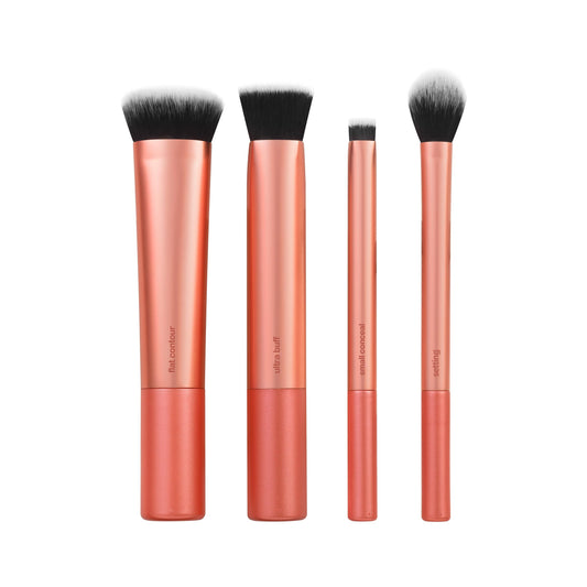 Real Techniques Face Base Makeup Brush Set, For Concealer, Foundation, & Contour, Works With Liquid, Cream & Powder Products, For Blending & Buffing, Makeup Brushes for Sculpting, 4 Piece Set