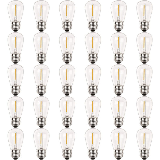 Newhouse Lighting S14LED30P Outdoor Weatherproof 1W (11W Equivalent) Shatter-Resistant S14 LED Replacement String Light Bulbs, Warm White 2700K, Standard E26 Base, Shatterproof, 30-Pack