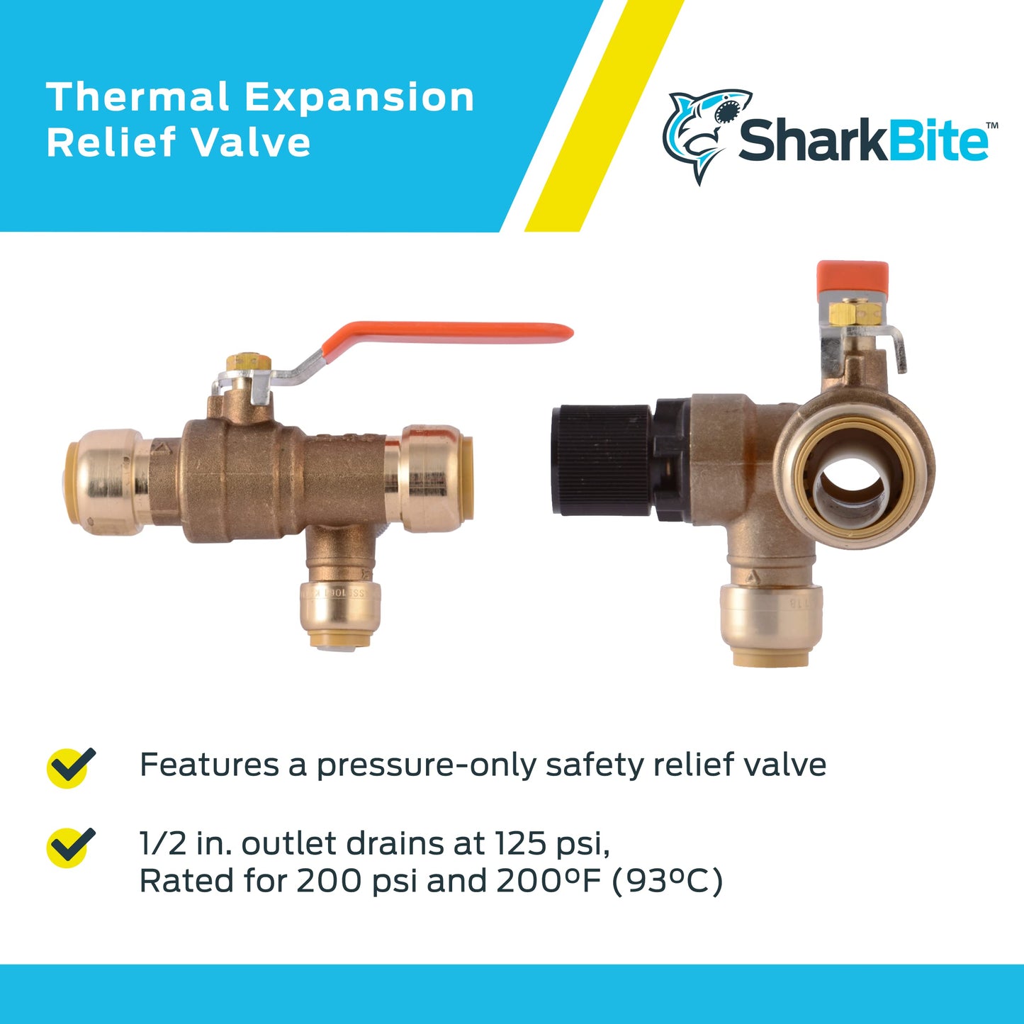 SharkBite 3/4 Inch Thermal Expansions Relief Ball Valve, Push to Connect Brass Plumbing Fitting, PEX Pipe, Copper, CPVC, PE-RT, HDPE, 25704LF