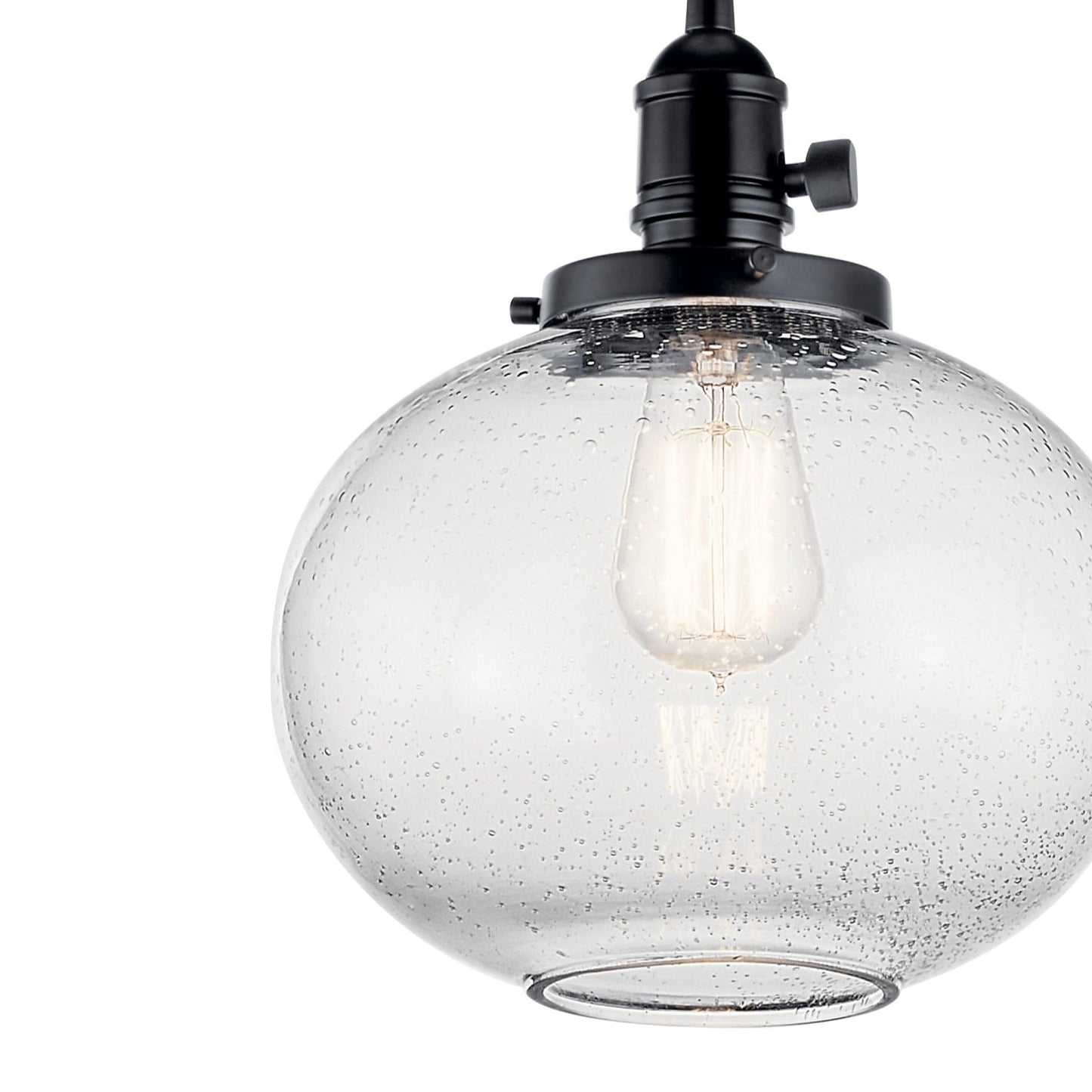 KICHLER Avery 9.75" Globe Mini Pendant Industrial 1 Light Mini Pendant Ceiling Light Fixture with Clear Seeded Glass in Black, for Living Room, Bedroom or Kitchen (9.75" x 9.75" x 11.25") 43852BK