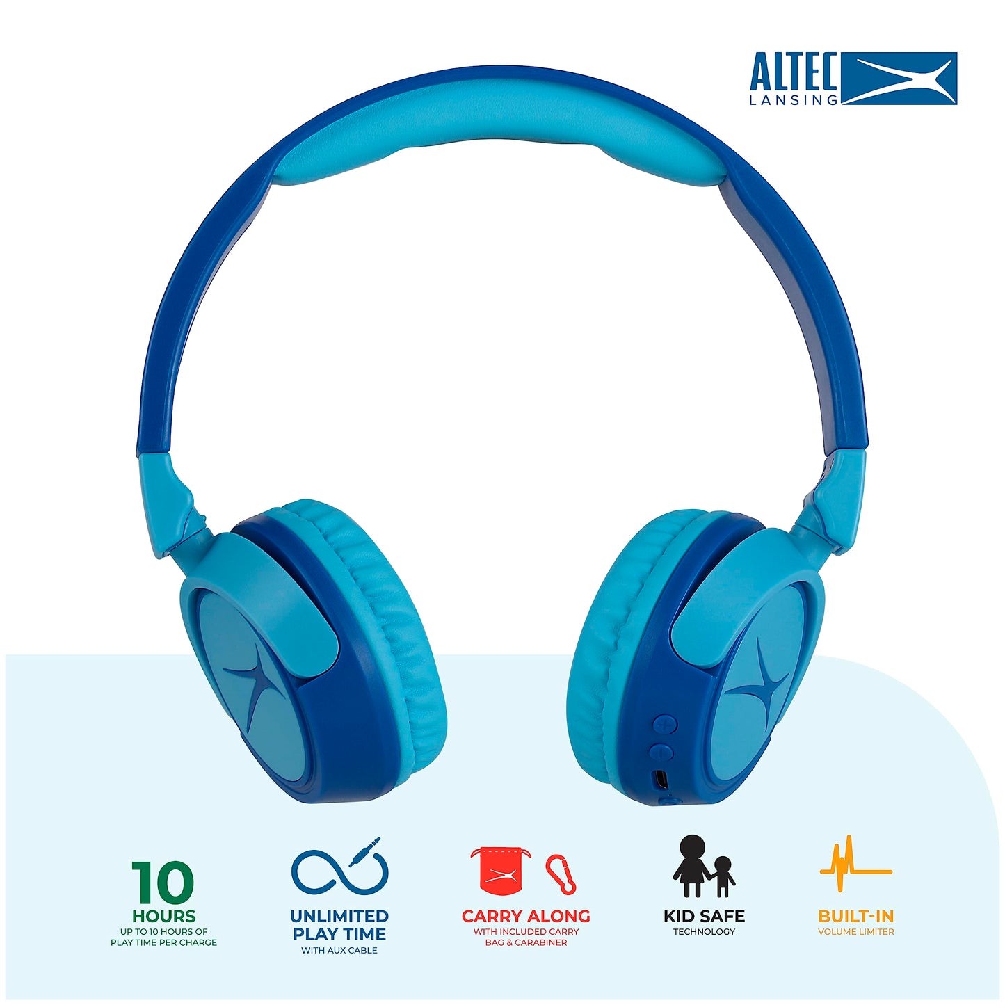 Altec Lansing Kid Safe 2-in-1 Wireless Bluetooth Headphones - Crystal Clear Sound, Safe Volume Limiting, Foldable Design - Enjoy Audio and Protect Your Child's Hearing