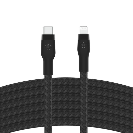 Belkin BoostCharge Pro Flex Braided USB Type C to Lightning Cable (2M/6.6ft), MFi Certified 20W Fast Charging PD Power Delivery for iPhone 14, iPhone 13, 12, 11, Pro, Max, Mini, SE, iPad - Black