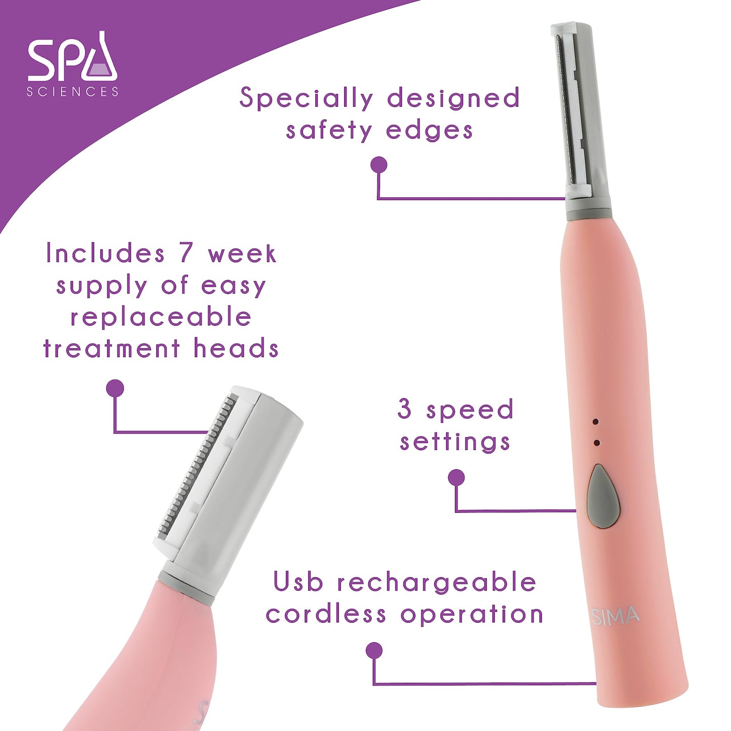 Spa Sciences SIMA - Dermaplaning Tool for Painless Facial Exfoliation & Peach Fuzz Removal - 14 Weeks of Treatment Included