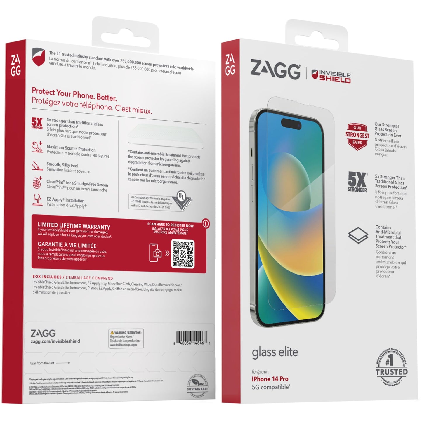 ZAGG Invisible Shield Glass Elite Screen Protector for Apple iPhone 14 Pro - 5X Shatter Protection, Anti-Fingerprint Technology, Easy to Install