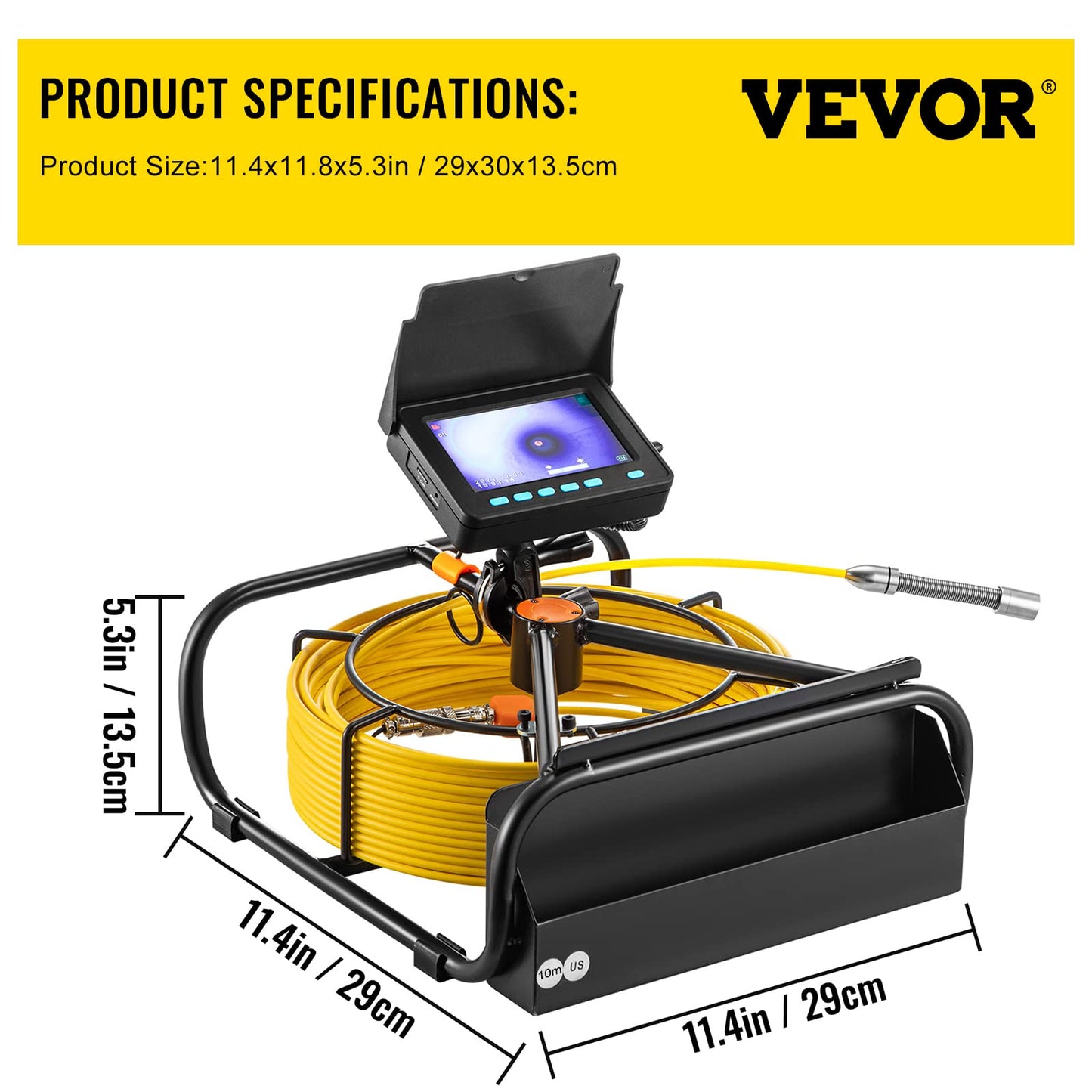 VEVOR Sewer Camera, 32.8FT Snake Cam with DVR Video, Pipe Inspection Equipment 4.3 inch LCD Screen, Industrial Borescope Endoscope Waterproof IP68 with LED Lights, for Duct HAVC Drain Pipe Plumbing