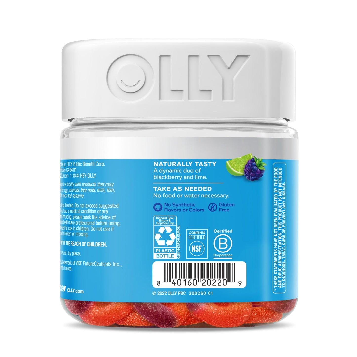 OLLY Pre-Game Energize Workout Gummy Rings, S7 Plant-Based Blend, B Vitamins, Berry Lime Flavor - 25 Count