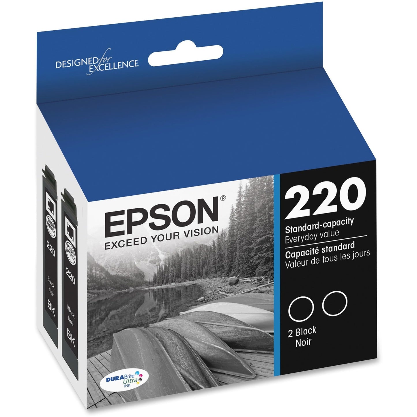 EPSON 220 DURABrite Ultra Ink Standard Capacity Black Dual Cartridge Pack (T220120-D2) Works with WorkForce WF-2630, WF-2650, WF-2660, WF-2750, WF-2760, Expression XP-320, XP-420, XP-424