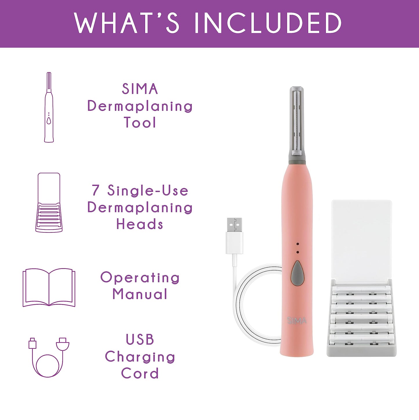 Spa Sciences SIMA - Dermaplaning Tool for Painless Facial Exfoliation & Peach Fuzz Removal - 14 Weeks of Treatment Included