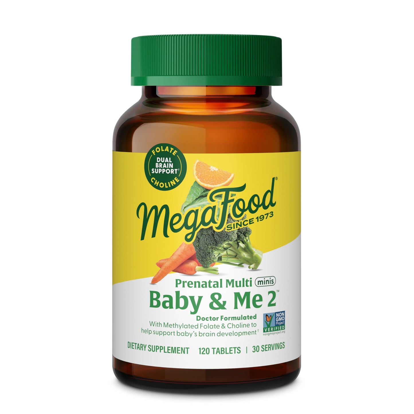 MegaFood Baby & Me 2 Prenatal Vitamin & Minerals - Vitamins for Women - with Folate (Folic Acid Natural Form), Choline, Iron, Iodine, Vitamin C, Vitamin D and More - 120 Mini Tabs (30 Servings)