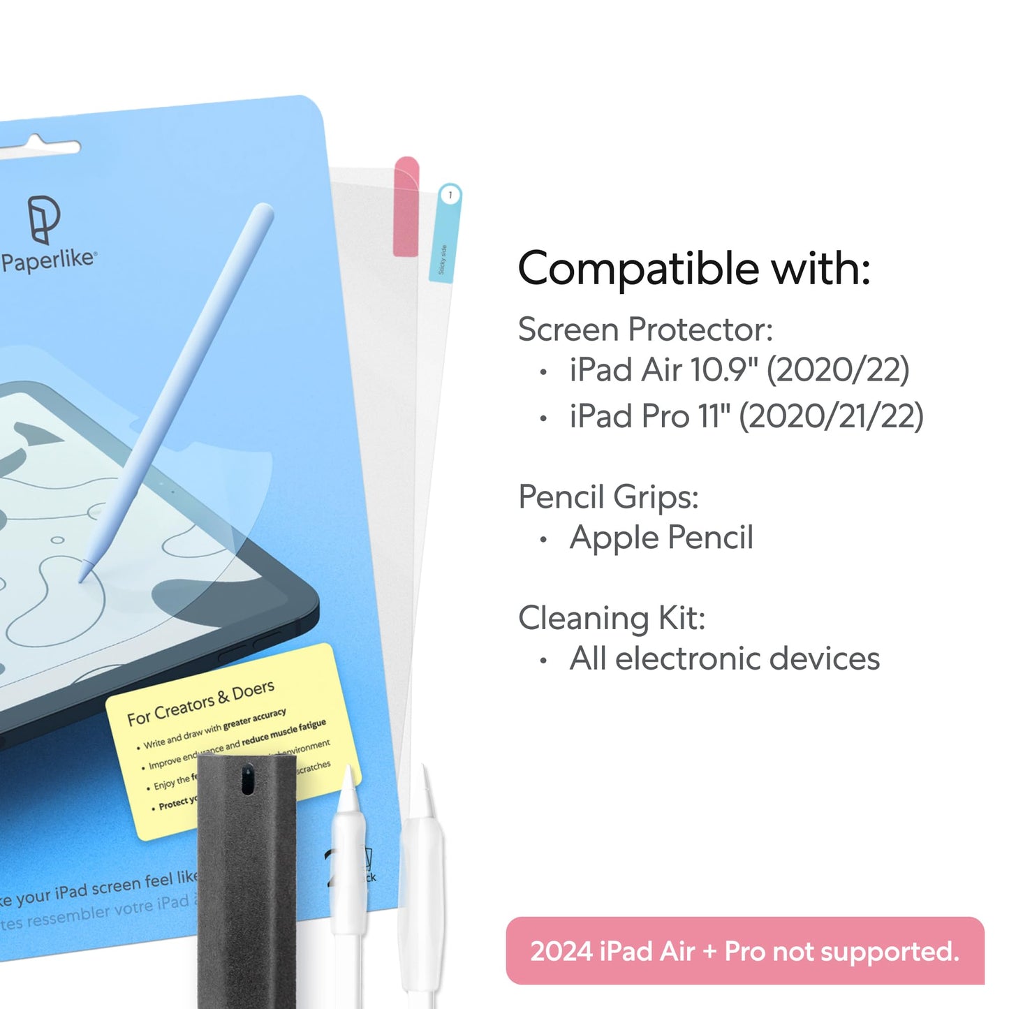 Paperlike 2.0 Pro Bundle - 2x Screen Protector for iPad Pro 11" & iPad Air 10.9", 2x Pencil Grips & 1x Cleaning Kit