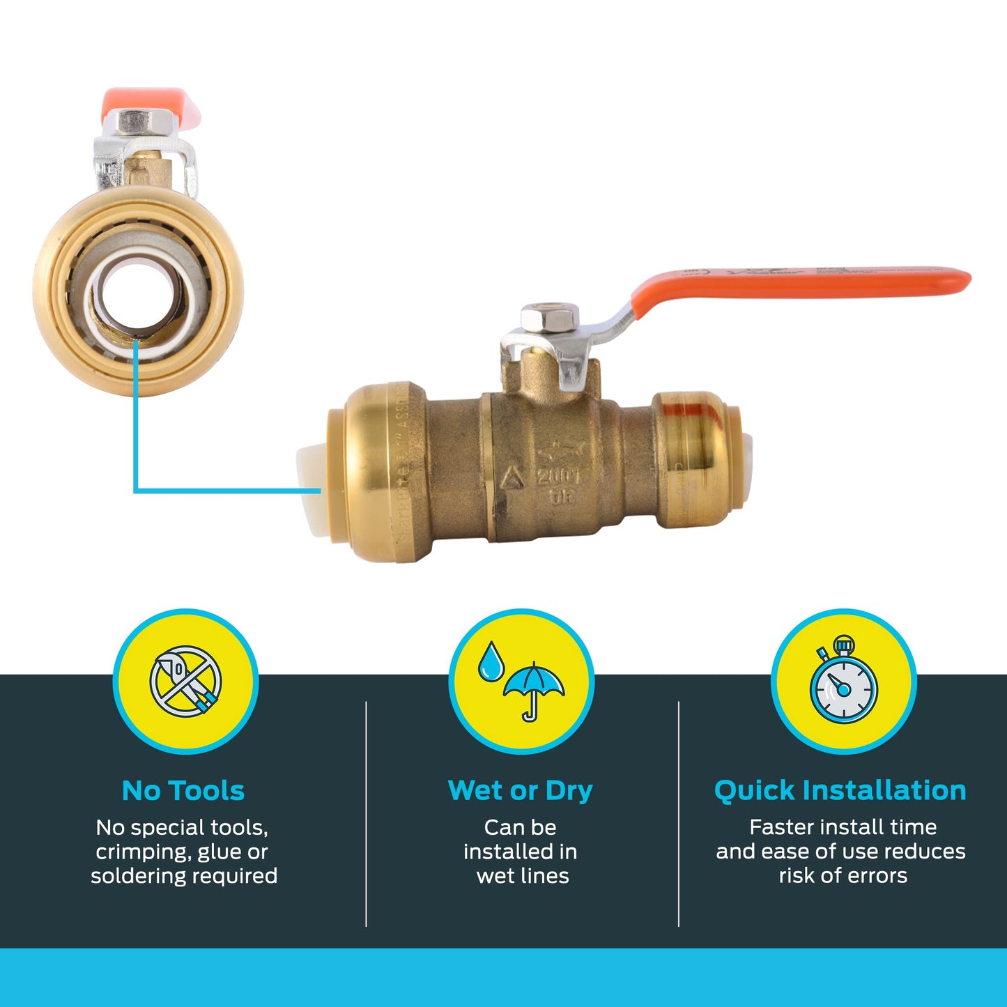 SharkBite 1 Inch x 3/4 Inch Ball Valve, Push to Connect Brass Plumbing Fitting, Water Shut Off, PEX Pipe, Copper, CPVC, PE-RT, HDPE, 22993LF