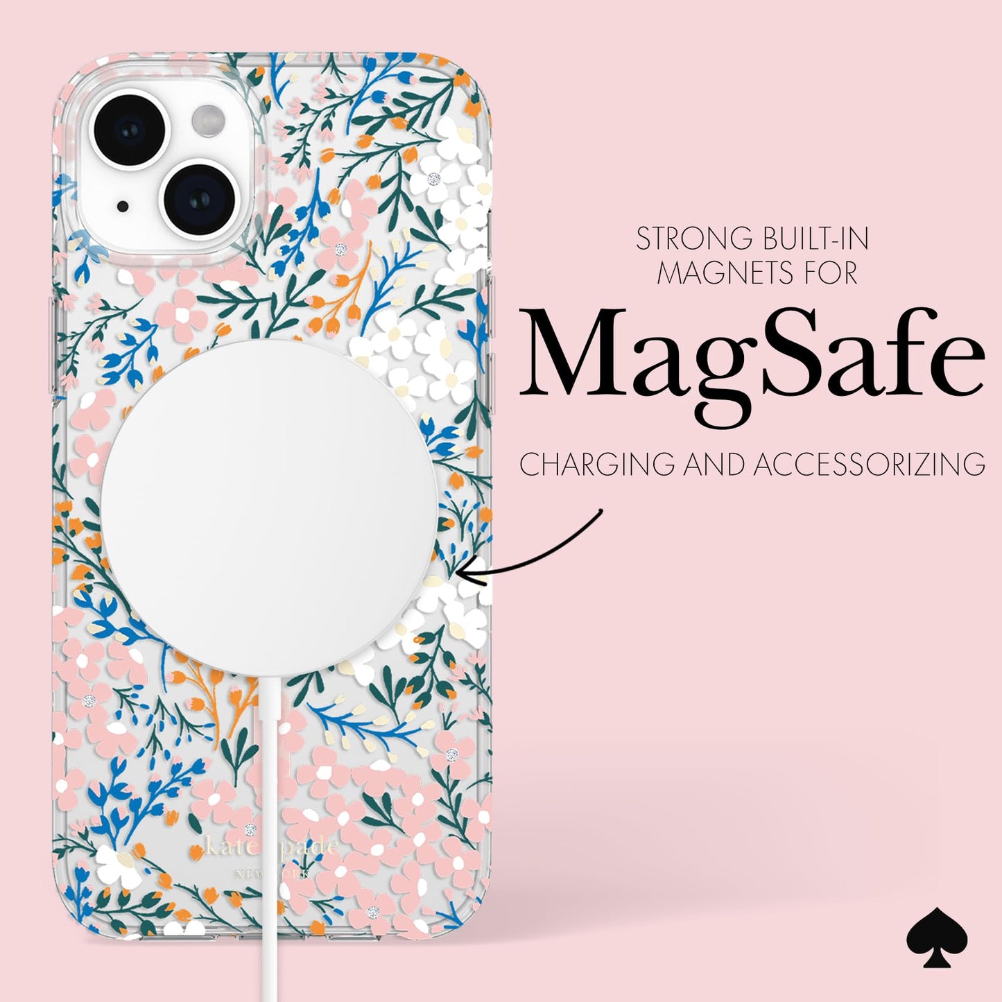 Kate Spade New York iPhone 15 Plus Case, Compatible with MagSafe - Multi Floral Rose & Pacific Green