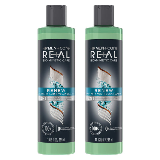DOVE MEN + CARE Real Bio-Mimetic Care Hair Care Renew 2 Count For Dull, Dry Hair Sulfate-Free Shampoo + Conditioner with Coco Fatty Acid + Vegan 10 Oz