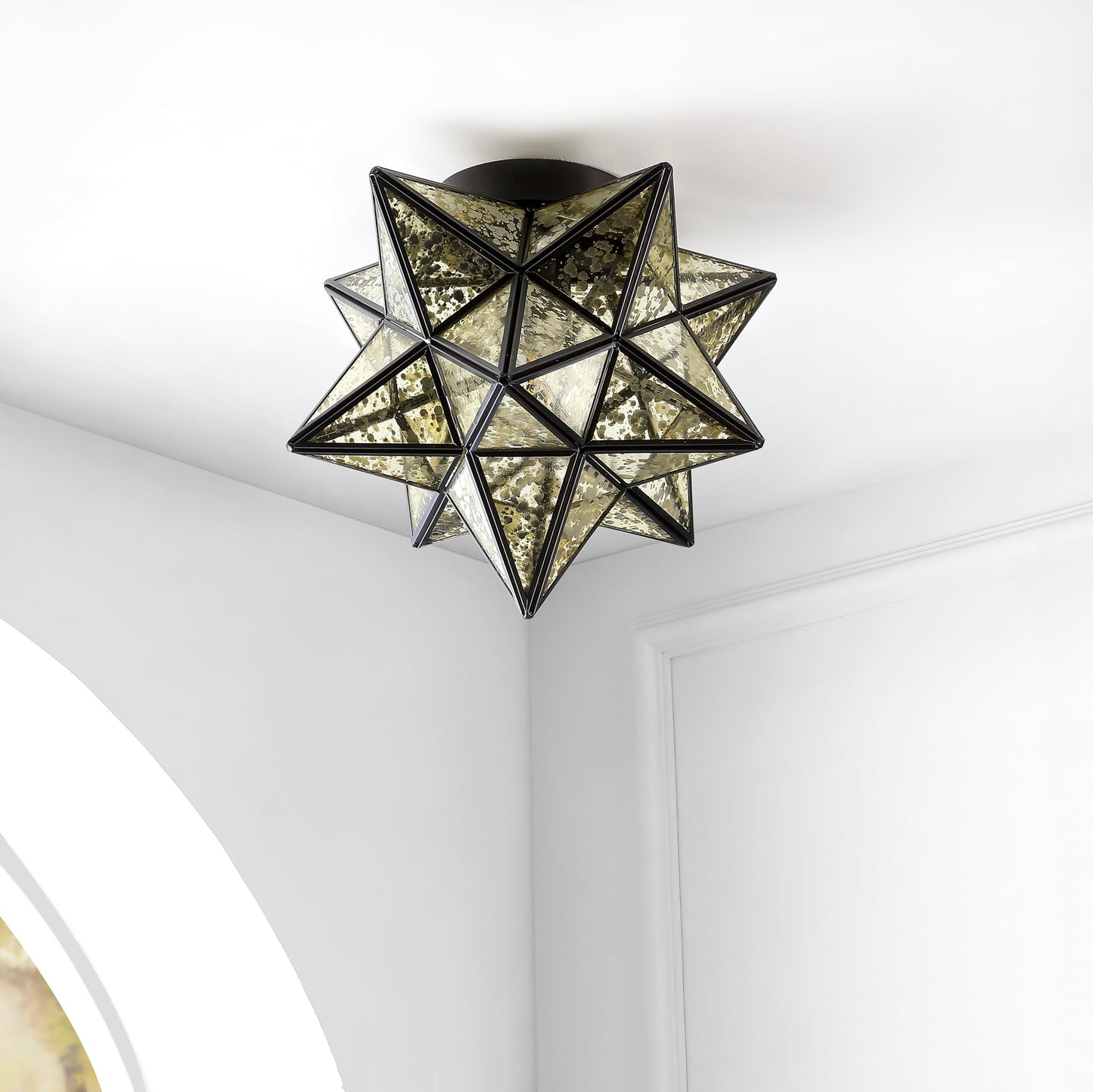 JONATHAN Y JYL9035D Stella 12" Moravian Star Metal/Glass LED Flush Mount Contemporary Dimmable, for Kitchen,Hallway,Bathroom,Stairwell, Oil Rubbed Bronze/Mercury