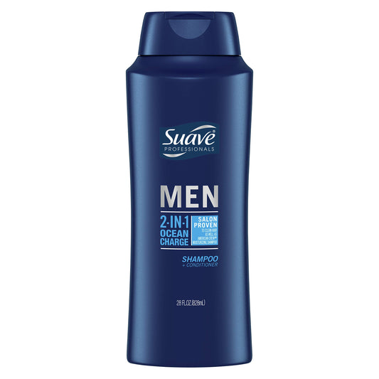 Suave Men 2 in 1 Shampoo and Conditioner for Clean Hair Ocean Charge Residue-Free 28 oz