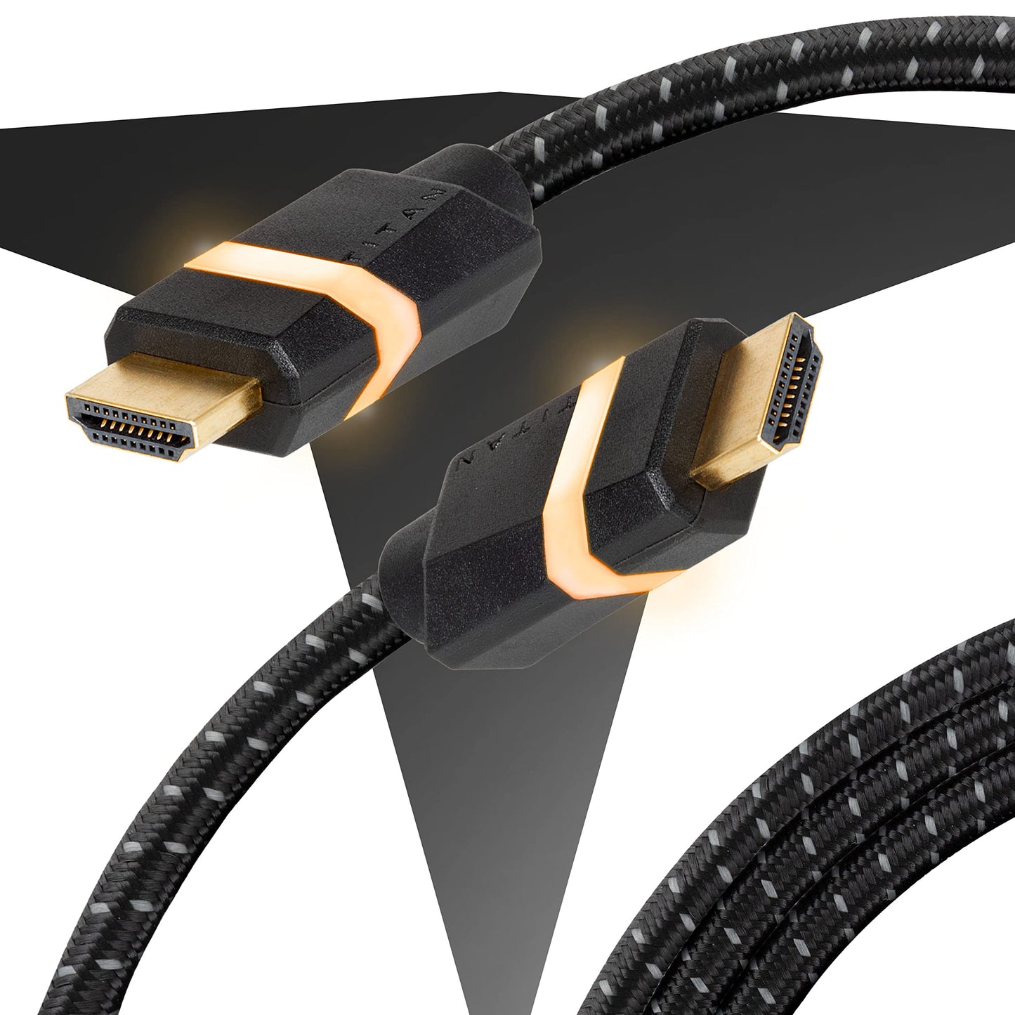 TITAN 8K HDMI 2.1 Cable, 6 ft Braided Cord, Amber LED Light Strip, Ultra High-Speed Cable with HDR, VRR & QMS, 48 GBPS, Black, 60866