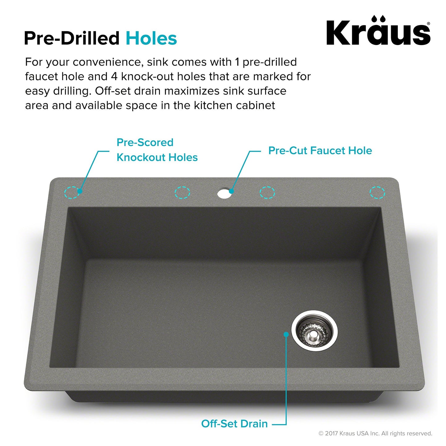 Kraus Forteza™ 33” Dual Mount Single Bowl Black Granite Kitchen Sink (Grey)