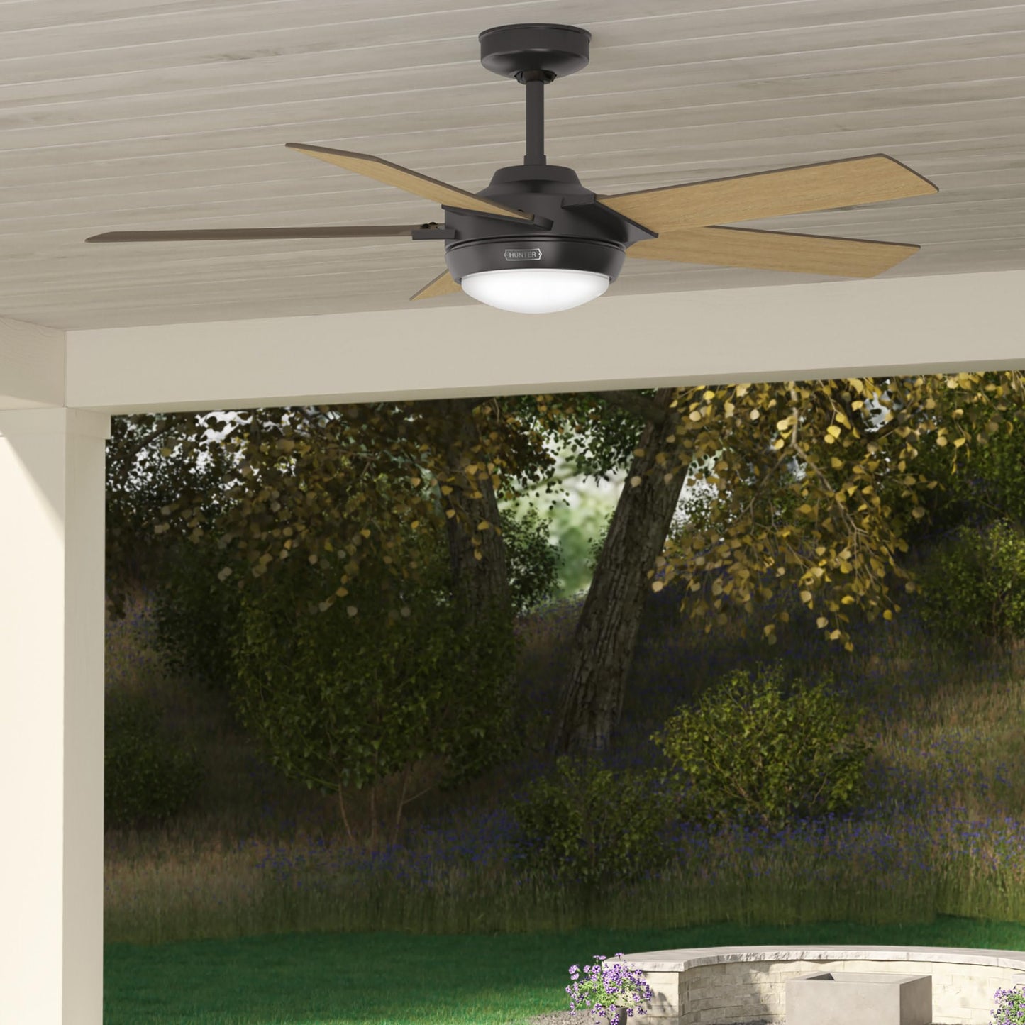 Hunter Fan Company, 52243, 52 inch Byhalia Noble Bronze Damp Rated Ceiling Fan with LED Light Kit and Handheld Remote