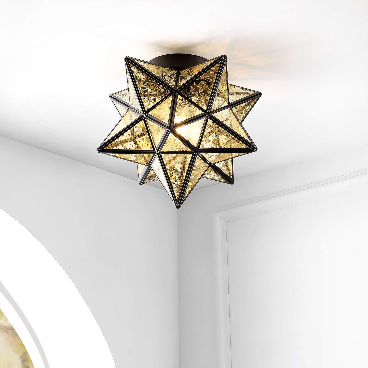 JONATHAN Y JYL9035D Stella 12" Moravian Star Metal/Glass LED Flush Mount Contemporary Dimmable, for Kitchen,Hallway,Bathroom,Stairwell, Oil Rubbed Bronze/Mercury